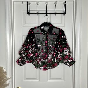 Embroidered sheer floral shirt